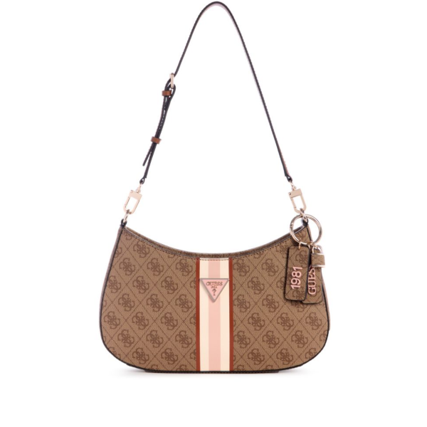 GUESS NOELLE STRIPES TOP ZIP SHOULDER BAG